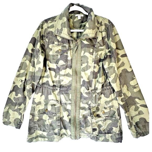 MIAMI Utility Jacket Womens L  Green Camouflage Safari Anorak Zip Up Military - Picture 1 of 13